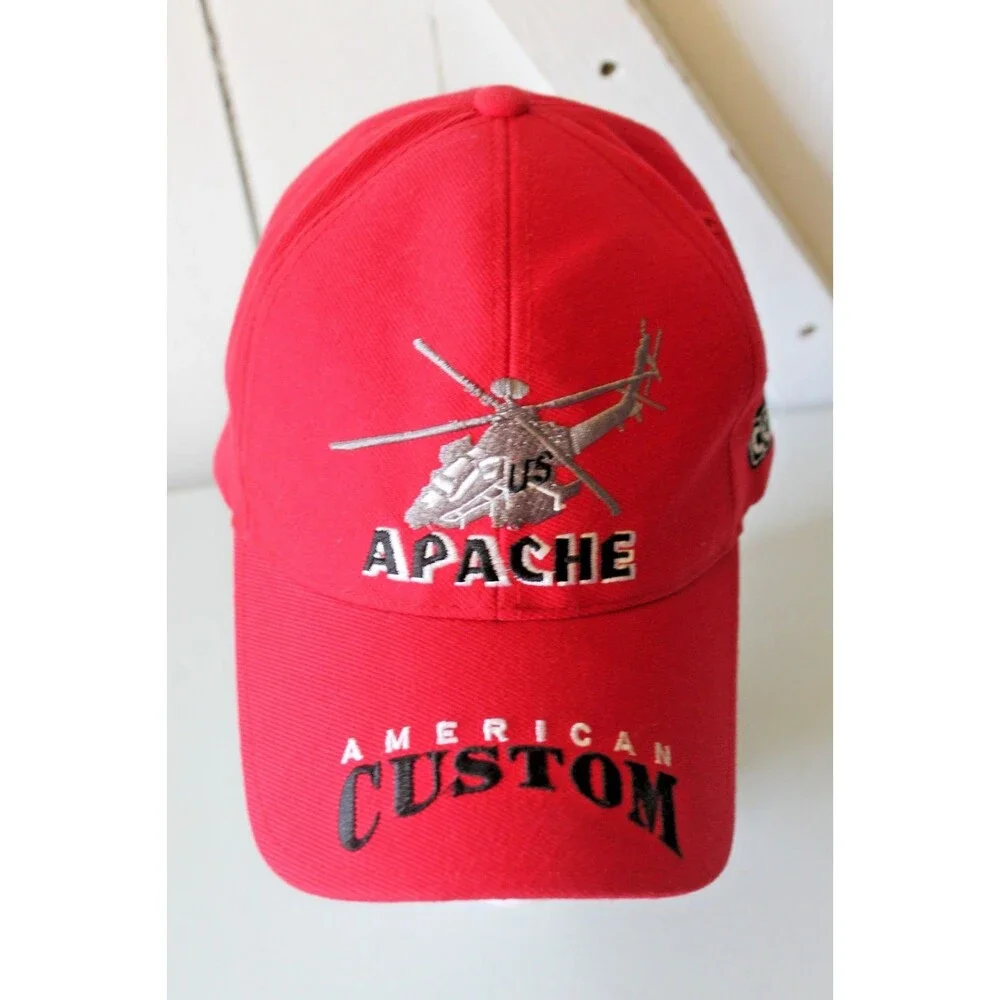 American Custom Embroidered US Army Apache Helicopter Hat One Size Red